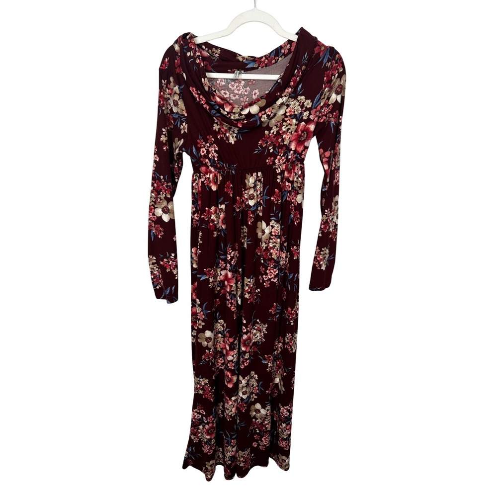 Mother Bee Maternity Floral‎ Cowl Neck Long-Sleeved Maxi Dress Women's Size Med